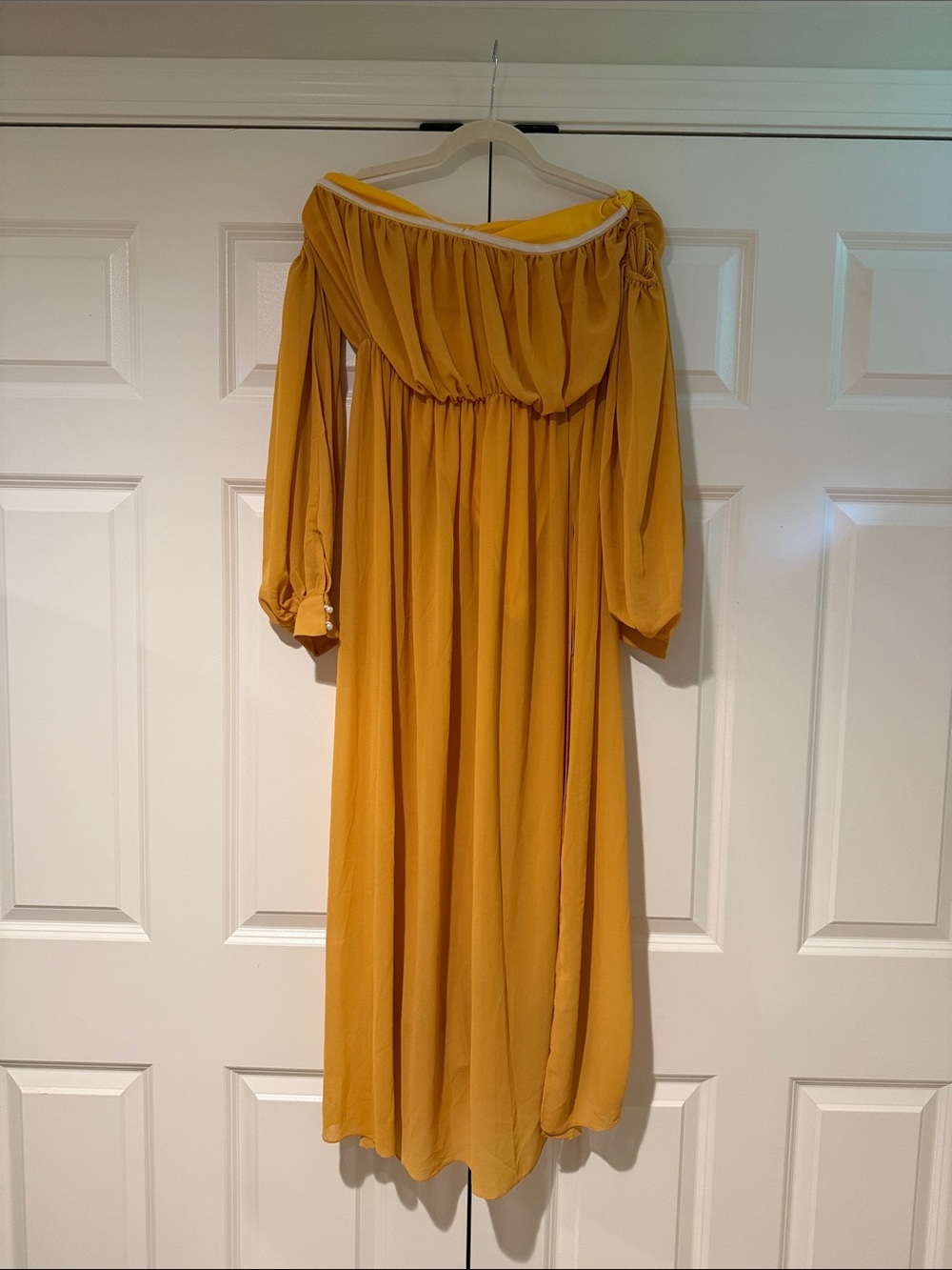 Mustard Yellow Off-Shoulder Maxi Dress